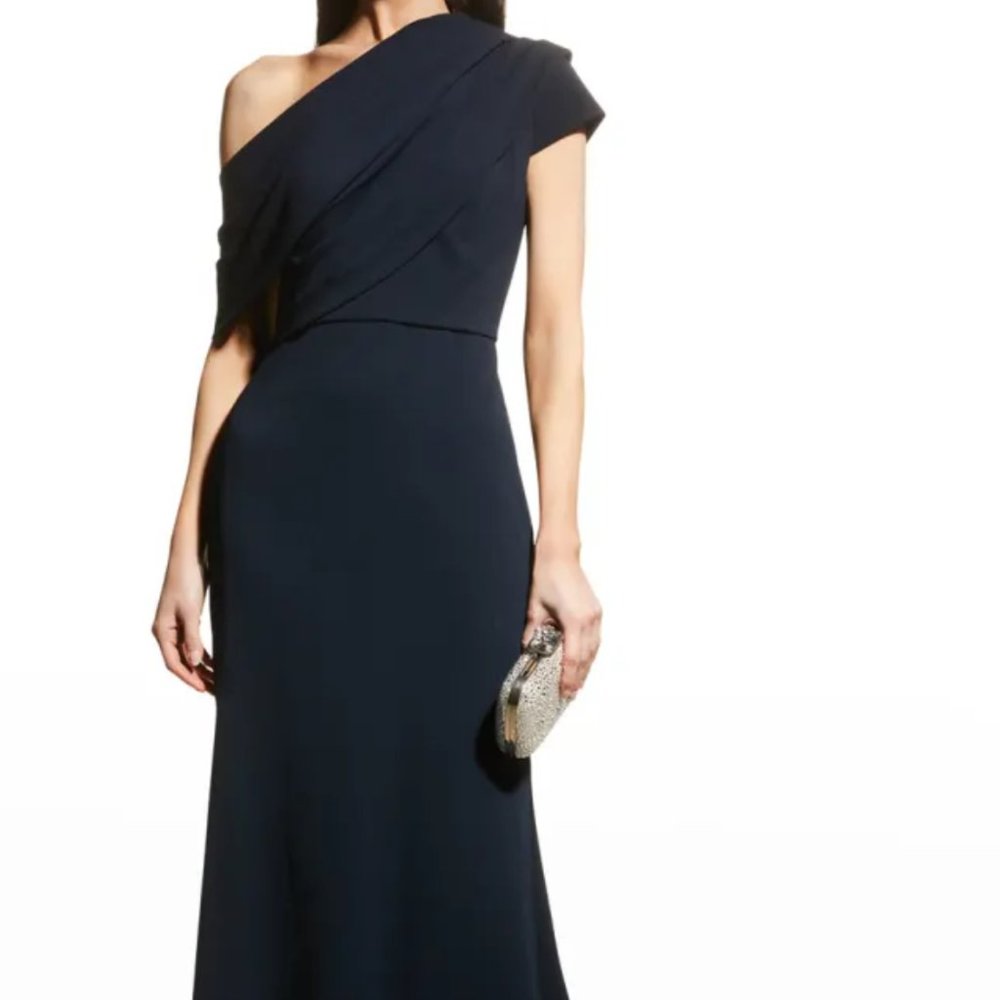 Badgley Mischka Collection One-Shoulder Gown w/ Asymmetrical Drape